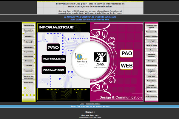 Page d'accueil de la première version de One pour Tous combiné avec NLDC